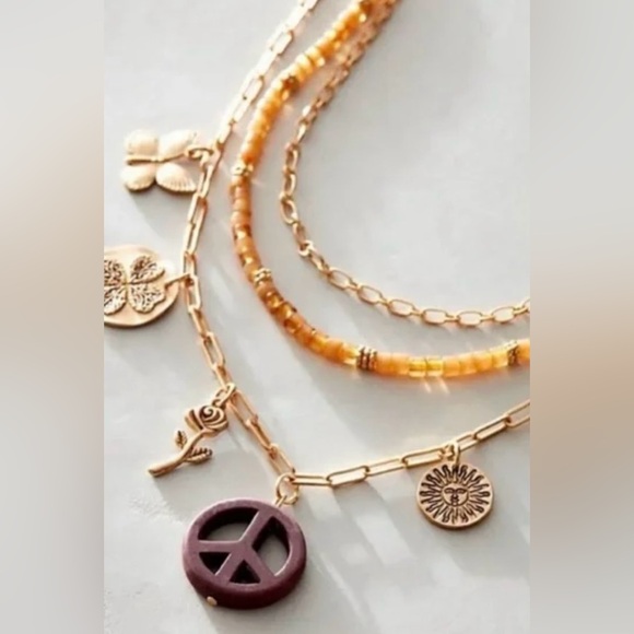 Free People Fun In the Sun Gold Multi-Layer Charm Necklace - Picture 2 of 3